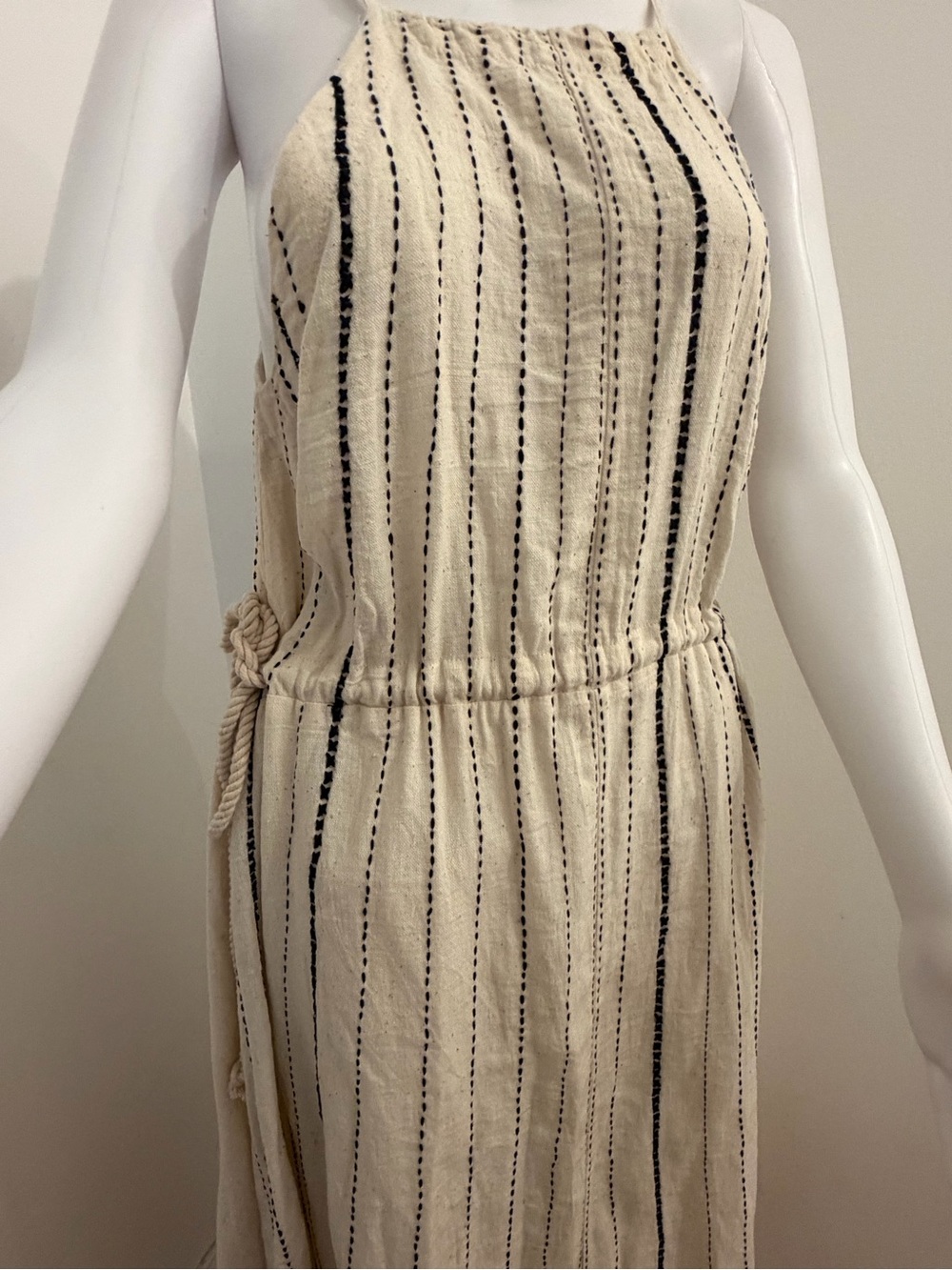Striped Cream Halter Midi Dress - Picture 4 of 5